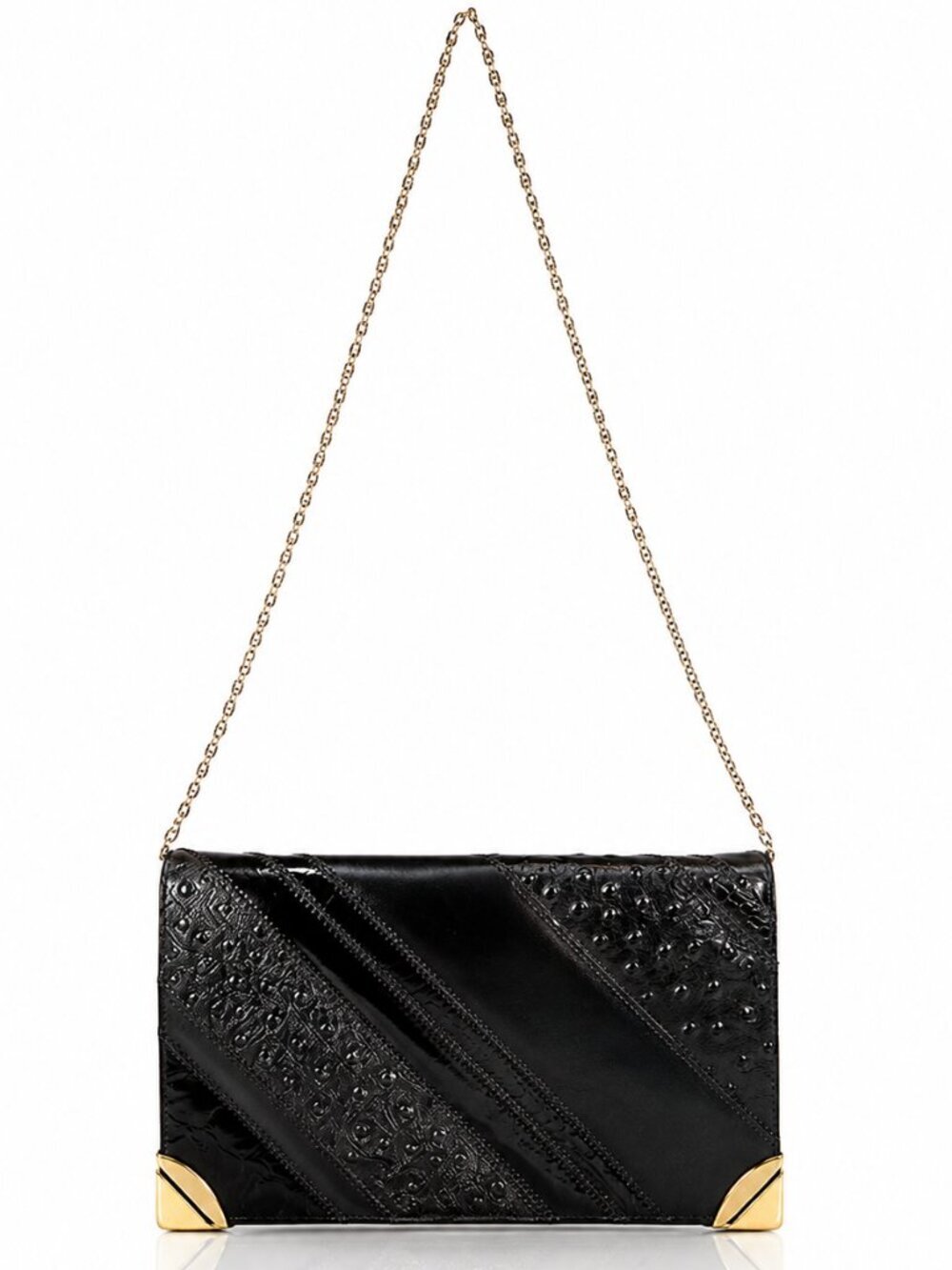 VARON Black Leather Reptile Clutch Shoulder Bag Vintage 70s